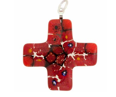 Millefiori Murano Glass Greek Cross, 30MM x 30MM