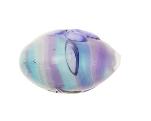 Murano Glass Blue and Aqua Oval Blue Flower Motif Bead, 20MM