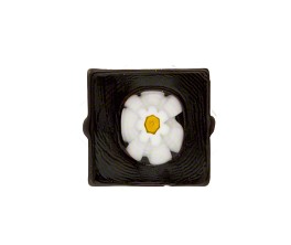 Murano Glass Black Square Glass Daisy Bead, 14mm