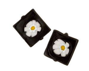 Murano Glass Black Square Glass Daisy Bead, 14mm