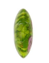 Murano Glass Green with Pink Flowers Disc, 20MM