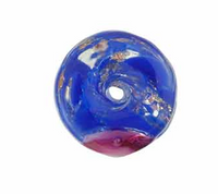 Murano Glass Cobalt Blue Tube Bead with Pink Flowers, 22MM