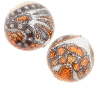 Murano Copper, Black and White Glass Round Bead, 16MM