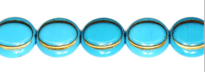 Turquoise / Gold Eskooko Coin Beads, Czech 16MM