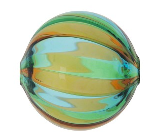 Mouth Blown Murano Green, Copper and Aqua Glass Bead, 25MM