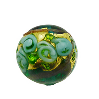 Murano Glass Green Roses Round Bead, 10 MM