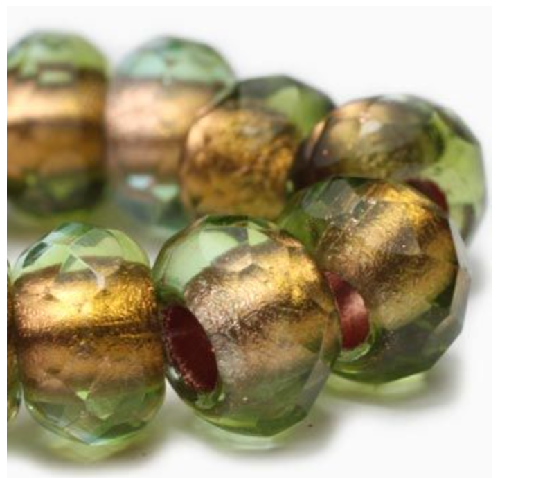 Green and Yellow with Copper Lining Large Hole Bead, 8MM x 12MM