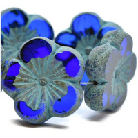 Sapphire Blue Hibiscus Flower with Turquoise Wash and Picasso Finish, 21MM