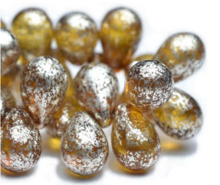 Drop Amber with Mercury Finish, 6 MM x 9 MM