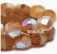 Faceted Round Firepolished Bead Pumpkin and Beige with AB Finish, 3MM x 5MM