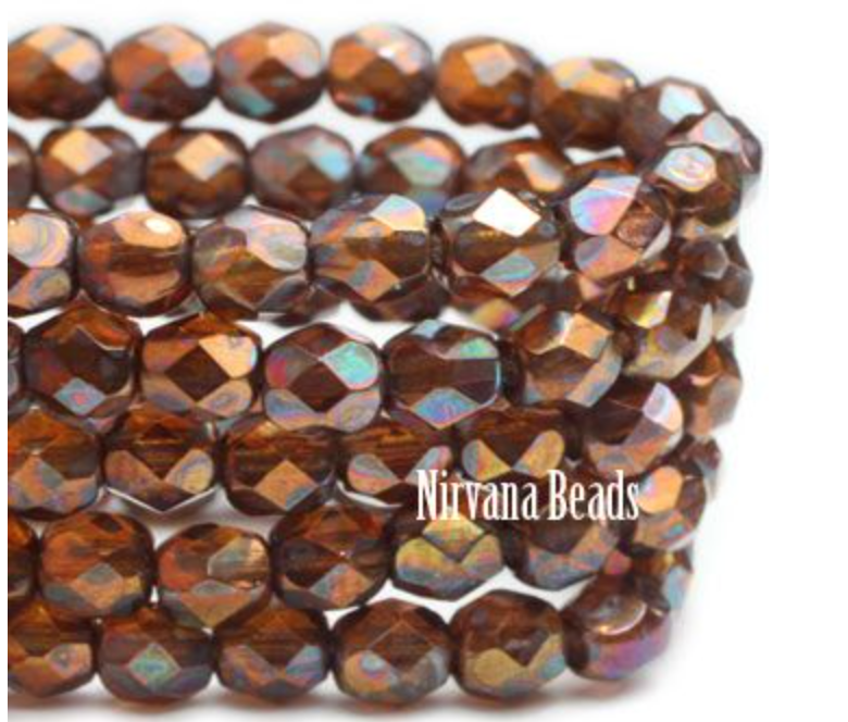 Firepolished Bead Amber with Metallic Rust Finish, 4MM