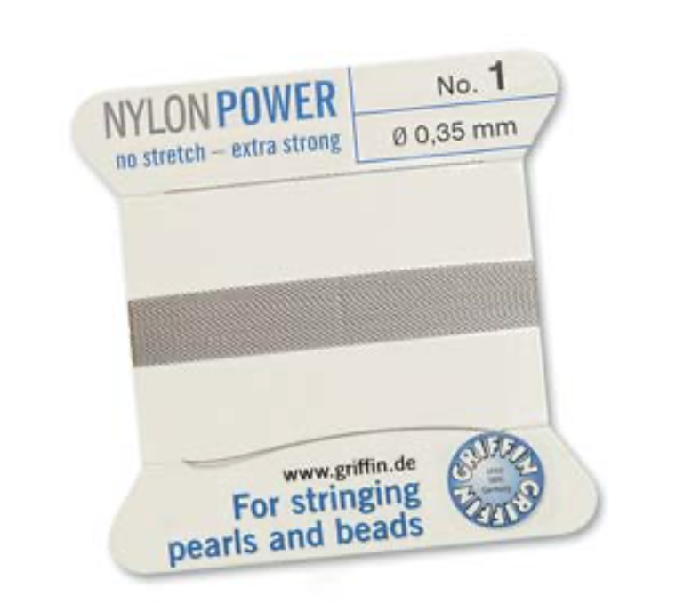 Griffin Nylon Bead Cord, Grey, Size 1