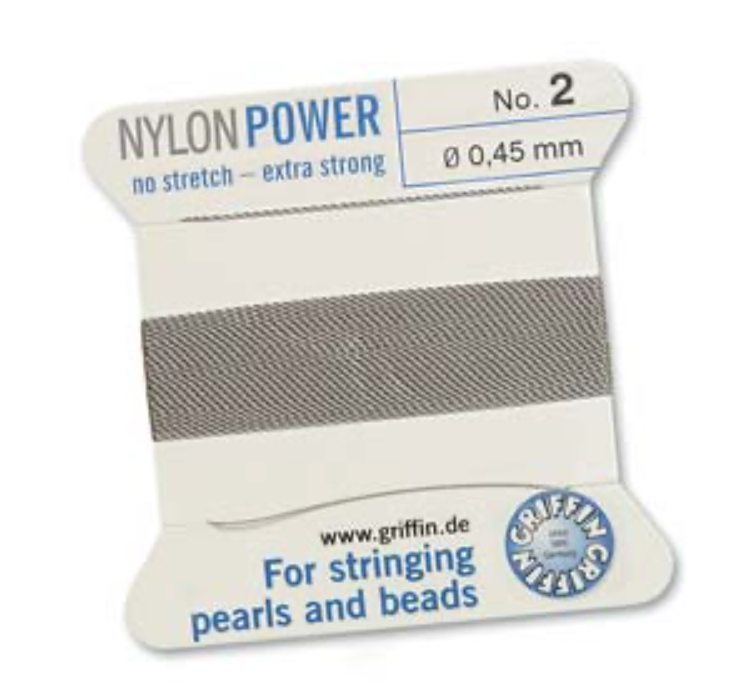 Griffin Nylon Bead Cord, Grey, Size 2