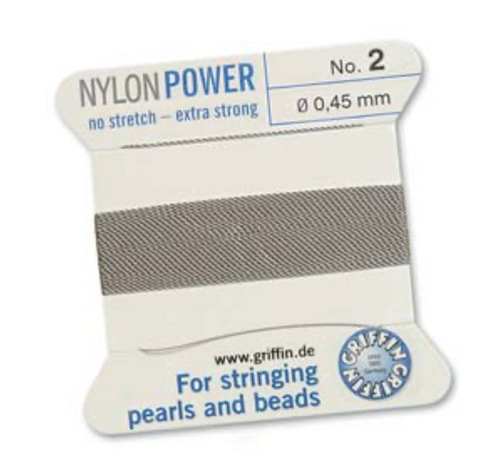 Griffin Nylon Bead Cord, Grey, Size 2