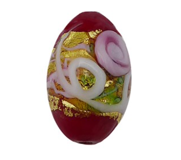 Murano Glass Dark Red Wedding Cake Oval, 13MM