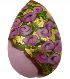 Murano Bead of Roses Exterior Gold Teardrop, 40MM