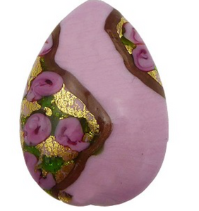 Murano Bead of Roses Exterior Gold Teardrop, 40MM