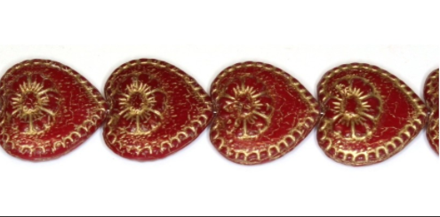 Vintage-Looking Heart Beads, Various Colors, Czech Glass 16MM