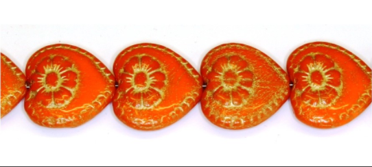 Vintage-Looking Heart Beads, Various Colors, Czech Glass 16MM