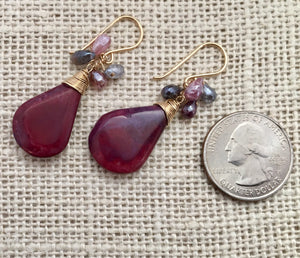 Large Red Jasper and Spinel Earrings in 14K Gold Fill