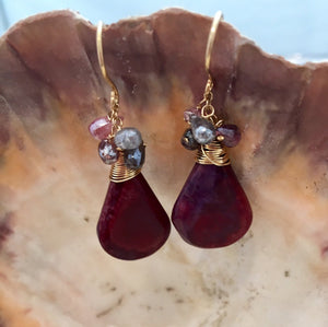 Large Red Jasper and Spinel Earrings in 14K Gold Fill