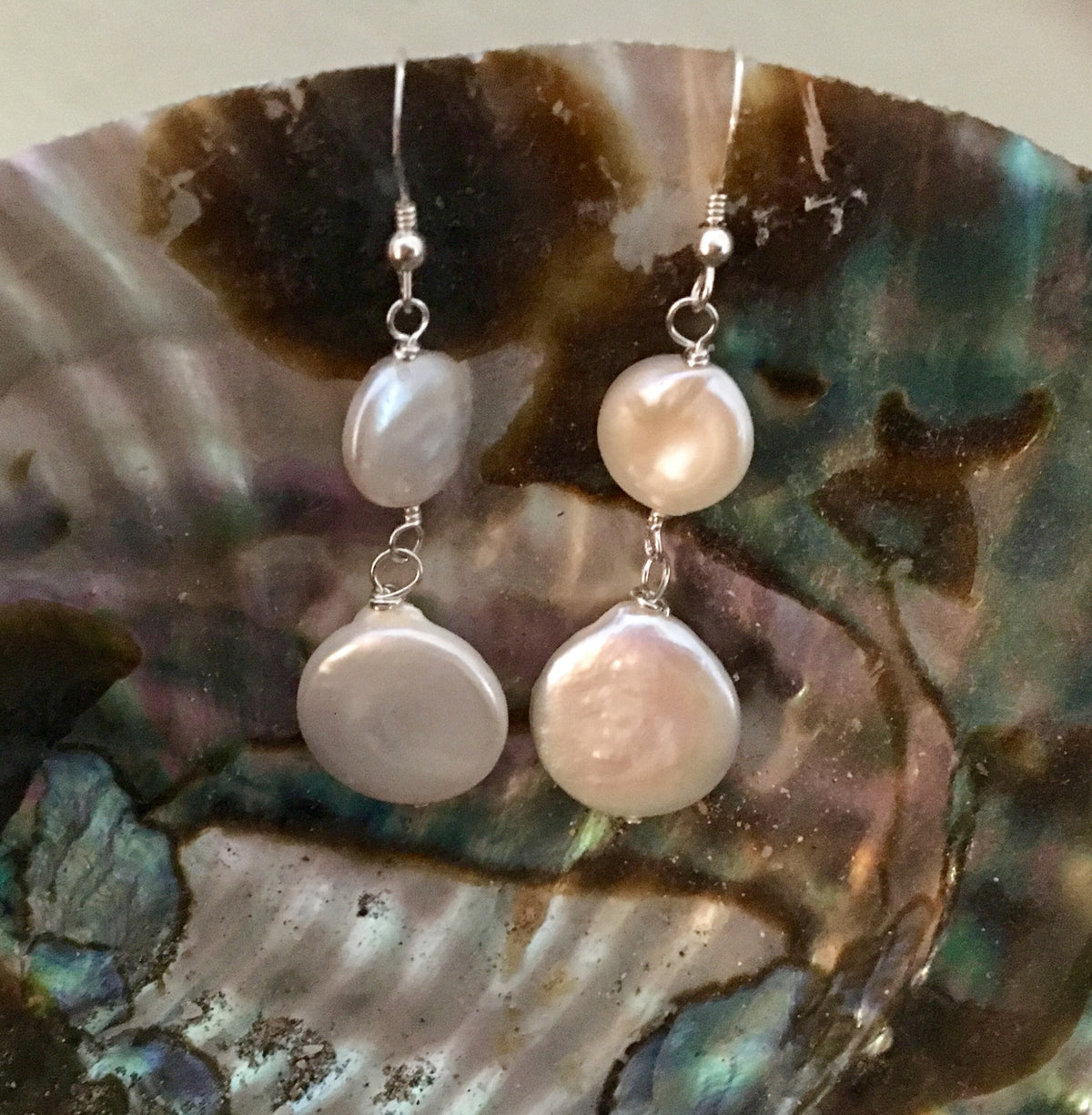 White Coin Pearl Bridal Earrings