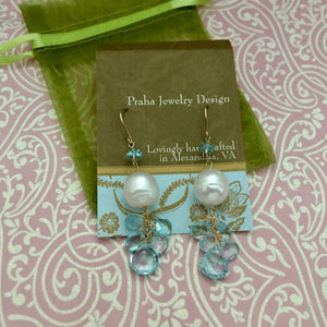 Swiss Blue Topaz and Pearl Earrings in 14K Gold Fill