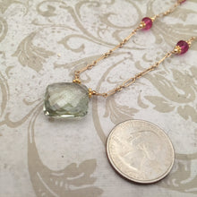 Load image into Gallery viewer, Green Amethyst and Fuchsia Necklace in 14K Gold Fill
