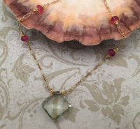 Green Amethyst and Fuchsia Necklace in 14K Gold Fill