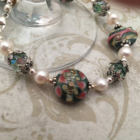 Lampwork Glass and Freshwater Pearl Bracelet in Sterling Silver