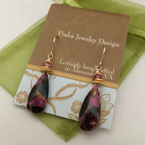 Pink Copper Obsidian Composite Earrings in 14K Gold Fill