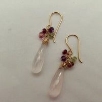 Long Rose Quartz Dangle Earrings in 14K Gold Fill