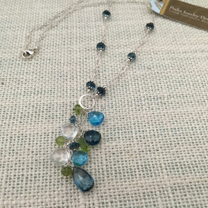 London and Swiss Blue Topaz Dangle Necklace in Sterling Silver