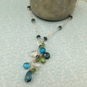 London and Swiss Blue Topaz Dangle Necklace in Sterling Silver