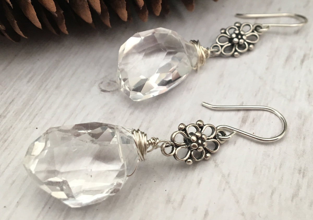 Crystal Quartz Nugget Earrings in Sterling Silver