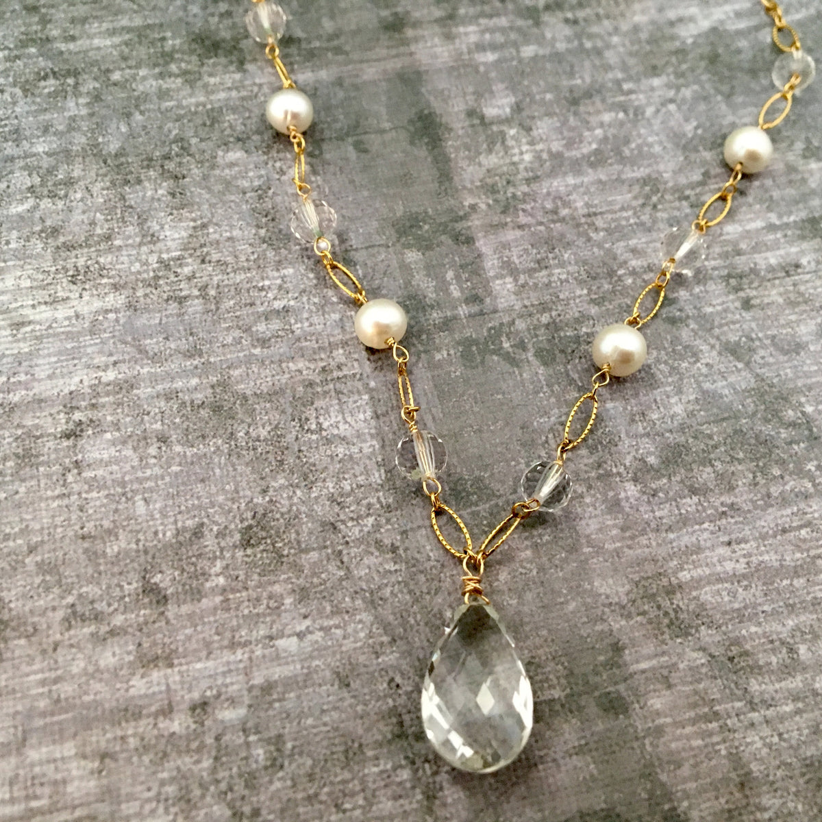 Crystal Quartz and Freshwater Pearl Necklace in 14K Gold Fill