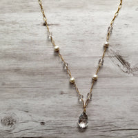 Crystal Quartz and Freshwater Pearl Necklace in 14K Gold Fill