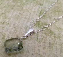 Load image into Gallery viewer, Large Cushion Cut Green Amethyst Necklace in Sterling Silver
