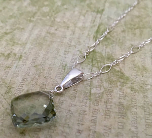 Large Cushion Cut Green Amethyst Necklace in Sterling Silver