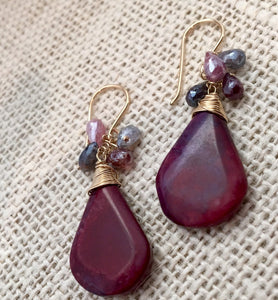 Large Red Jasper and Spinel Earrings in 14K Gold Fill