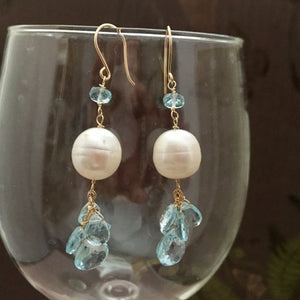 Swiss Blue Topaz and Pearl Earrings in 14K Gold Fill