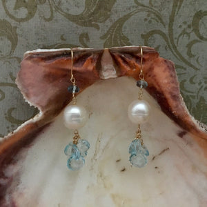 Swiss Blue Topaz and Pearl Earrings in 14K Gold Fill