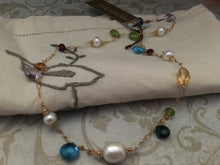 Load image into Gallery viewer, Multi Gemstone and Freshwater Pearl Necklace in 14K Gold Fill
