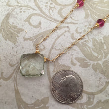 Load image into Gallery viewer, Green Amethyst and Fuchsia Necklace in 14K Gold Fill
