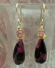 Load image into Gallery viewer, Pink Copper Obsidian Composite Earrings in 14K Gold Fill
