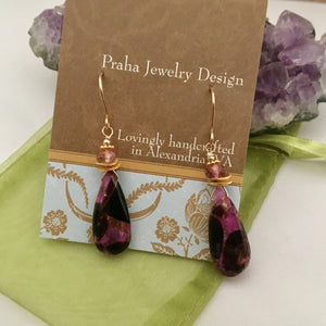 Pink Copper Obsidian Composite Earrings in 14K Gold Fill