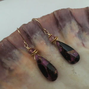 Pink Copper Obsidian Composite Earrings in 14K Gold Fill