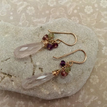 Load image into Gallery viewer, Long Rose Quartz Dangle Earrings in 14K Gold Fill
