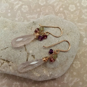 Long Rose Quartz Dangle Earrings in 14K Gold Fill