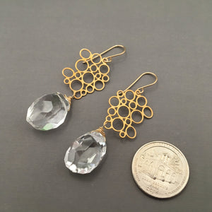 Long Crystal Quartz Nugget Earrings in 14K Gold Fill